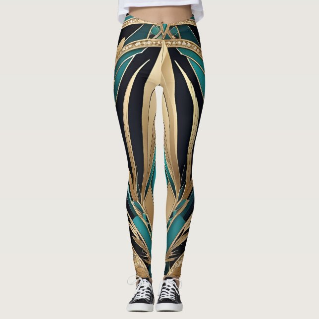 Abstrakte blaue Leggings (Vorderseite)