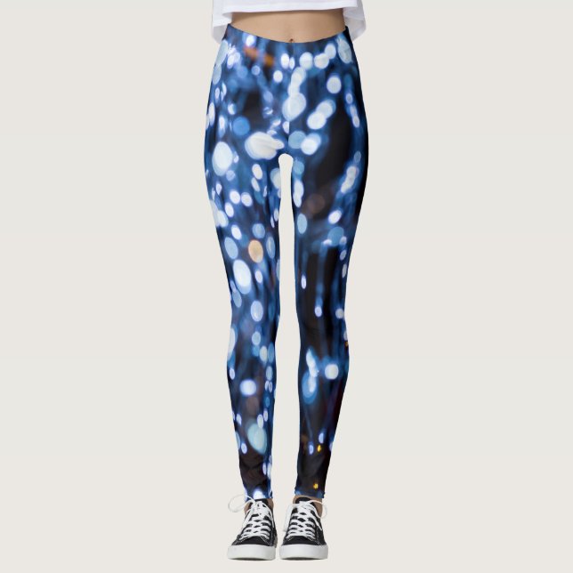 Abstrakte blaue Leuchten Leggings (Vorderseite)