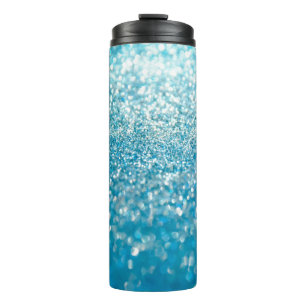 Abstrakte blaue Lichter, künstlerischer Hintergrun Thermosbecher