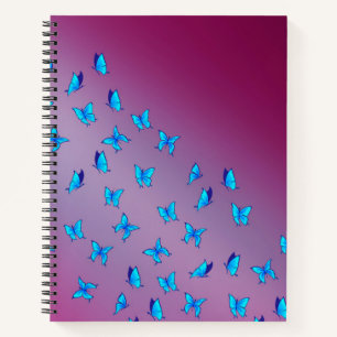 Abstrakte blaue Mondbalken und Schmetterlinge Notizbuch