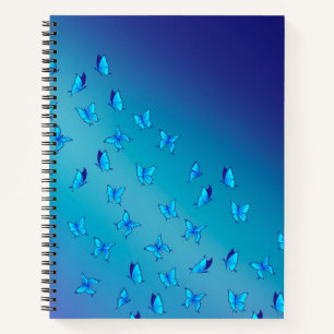 Abstrakte blaue Mondbalken und Schmetterlinge Notizbuch