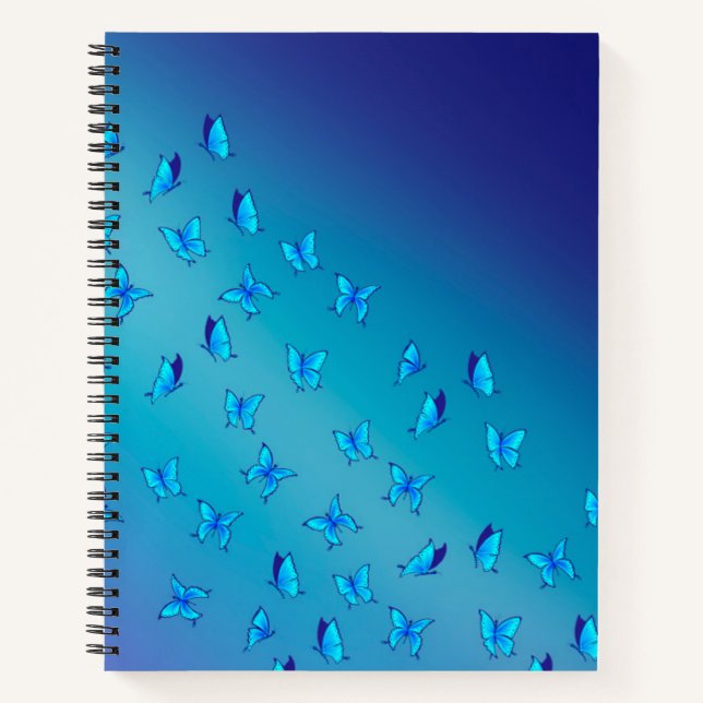 Abstrakte blaue Mondbalken und Schmetterlinge Notizbuch (Vorderseite)