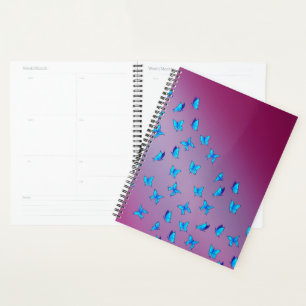 Abstrakte blaue Mondbalken und Schmetterlinge Planer