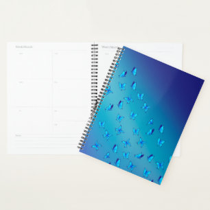 Abstrakte blaue Mondbalken und Schmetterlinge Planer