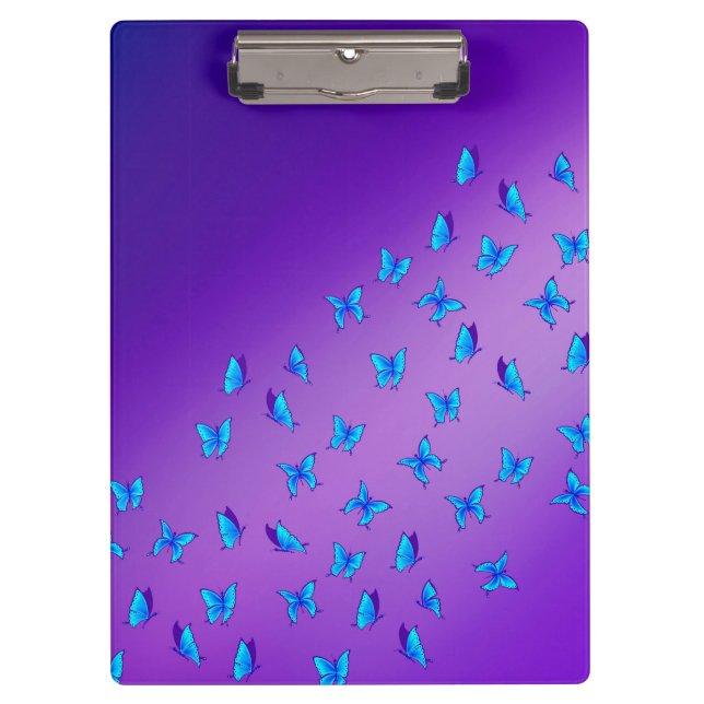 Abstrakte blaue Mondbalken und Schmetterlinge Zwis Klemmbrett (Vorderseite)