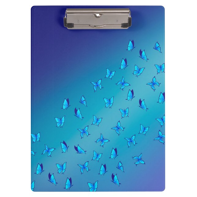 Abstrakte blaue Mondbalken und Schmetterlinge Zwis Klemmbrett (Vorderseite)