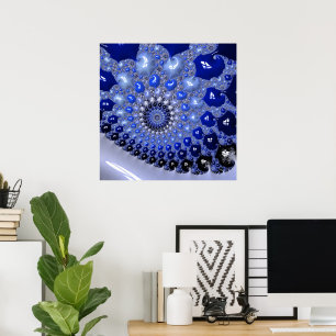 Abstrakte blaue Ombre-Fraktalblasen Poster