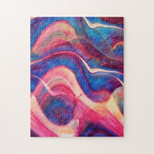 Abstrakte blaue rosa fließende Kunstpuzzle