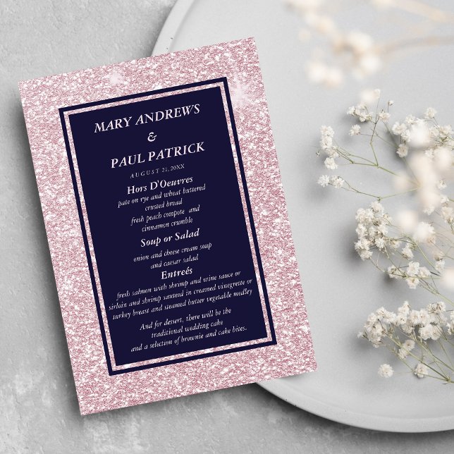 Abstrakte blaue Rosa Glitzer Menü Menükarte (Abstract navy blue pink glitter Menu )