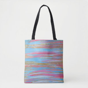 Abstrakte, blaue, rosa und goldfarbene Schlaganfäl Tasche