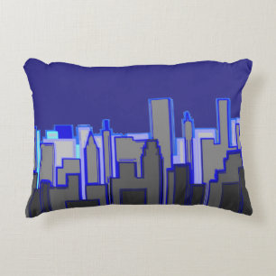 Abstrakte blaue Stadt-Skyline-Kunst Dekokissen