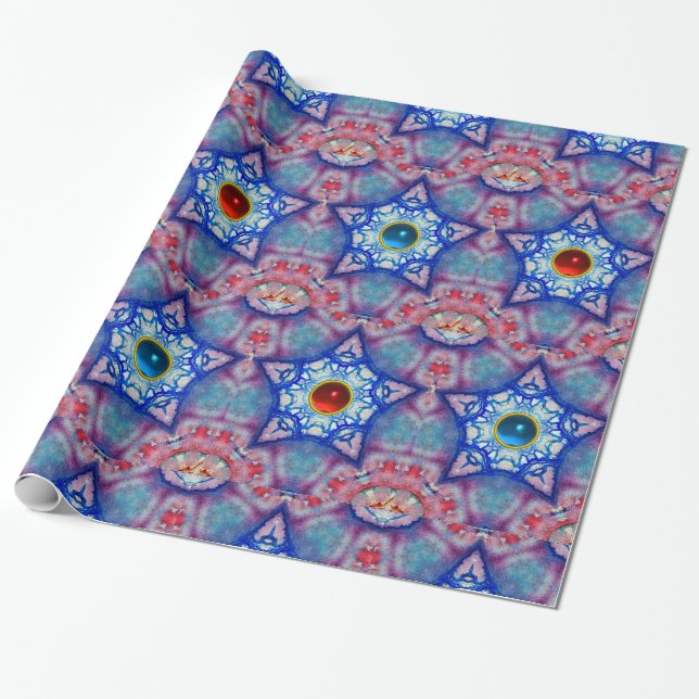 ABSTRAKTE BLAUE STARS MIT SCHINKEN GEM STONEN GESCHENKPAPIER (Ungerollt)