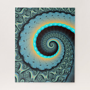 Abstrakte blaue Türkis orange Fraktal Kunst Spiral