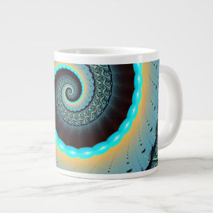 Abstrakte blaue Türkis orange Fraktal-Kunst-Spiral Jumbo-Tasse