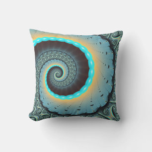 Abstrakte blaue Türkis orange Fraktal Kunst Spiral Kissen