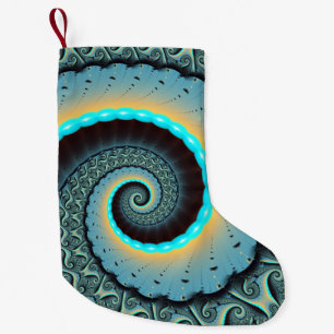 Abstrakte blaue Türkis orange Fraktal-Kunst-Spiral Kleiner Weihnachtsstrumpf