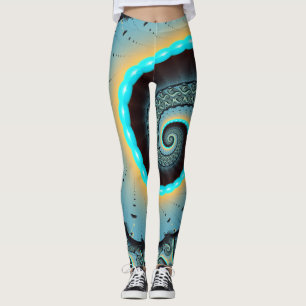 Abstrakte blaue Türkis orange Fraktal-Kunst-Spiral Leggings