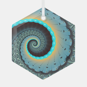 Abstrakte blaue Türkis orange Fraktal-Kunst-Spiral Ornament Aus Glas