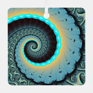 Abstrakte blaue Türkis orange Fraktal-Kunst-Spiral Ornament Aus Metall