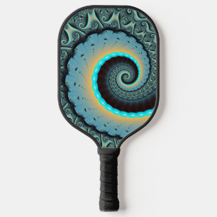 Abstrakte blaue Türkis orange Fraktal-Kunst-Spiral Pickleball Schläger