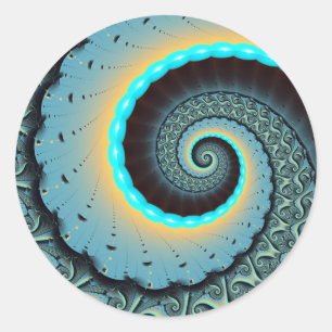 Abstrakte blaue Türkis orange Fraktal-Kunst-Spiral Runder Aufkleber