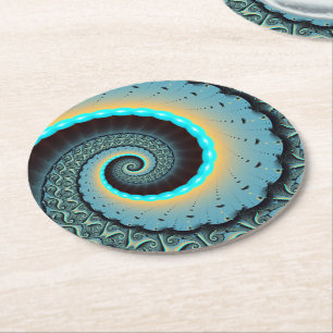 Abstrakte blaue Türkis orange Fraktal Kunst Spiral Runder Pappuntersetzer