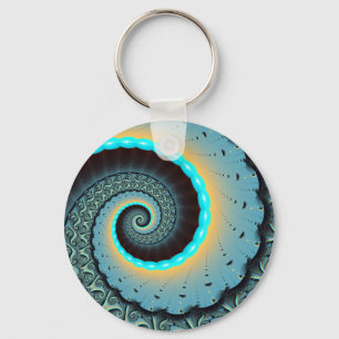 Abstrakte blaue Türkis orange Fraktal-Kunst-Spiral Schlüsselanhänger