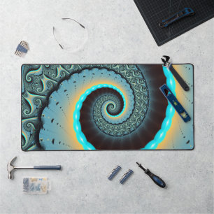 Abstrakte blaue Türkis orange Fraktal-Kunst-Spiral Schreibtischunterlage