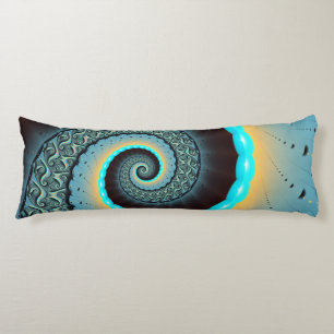 Abstrakte blaue Türkis orange Fraktal-Kunst-Spiral Seitenschläferkissen