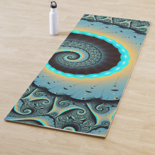 Abstrakte blaue Türkis orange Fraktal-Kunst-Spiral Yogamatte