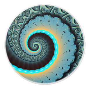 Abstrakte blaue Türkis orangefarbene Spiral-Frakta Keramikknauf