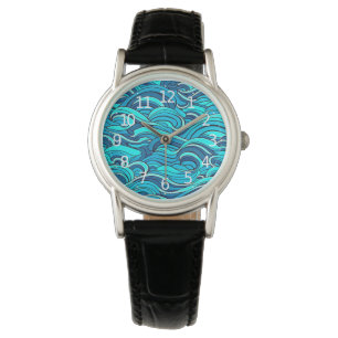 Abstrakte blaue türkisene Ozeanwellen   Armbanduhr