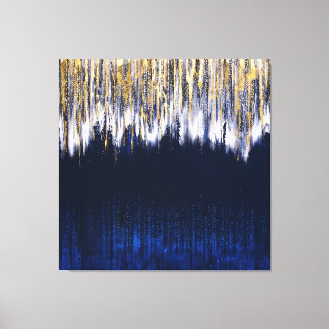 Abstrakte blaue und goldene digitale Malerei Leinwanddruck (Vorderseite)