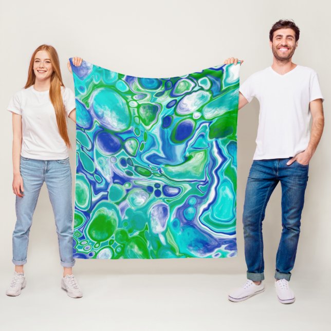 Abstrakte blaue und grüne Marmorflüssigkeit Fleecedecke (Beispiel)