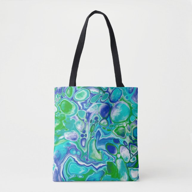 Abstrakte blaue und grüne Marmorflüssigkeit Tasche (Vorderseite)