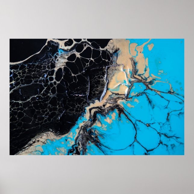 Abstrakte blaue und schwarze Malerei Poster (Vorne)
