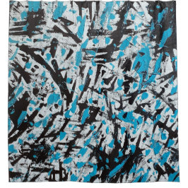 Abstrakte blaue und schwarze Pinselstriche Duschvorhang
