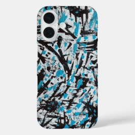 Abstrakte blaue und schwarze Pinselstriche iPhone 16 Hülle