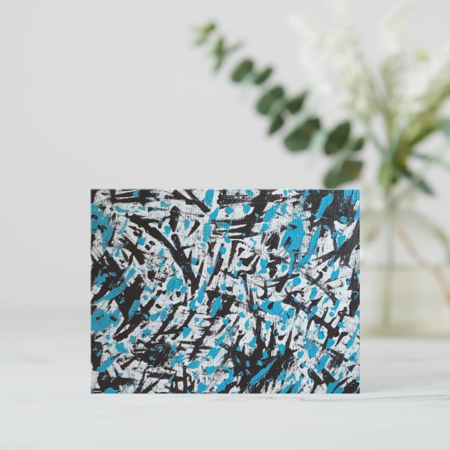 Abstrakte blaue und schwarze Pinselstriche Postkarte (Stehend Vorderseite)