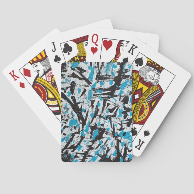 Abstrakte blaue und schwarze Pinselstriche Spielkarten (Rückseite)