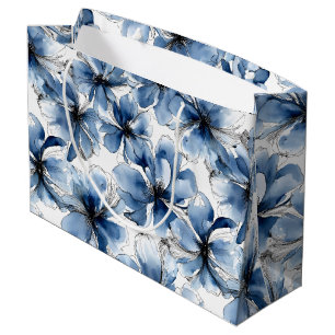 Abstrakte blaue und weiße Aquarellblumen Große Geschenktüte