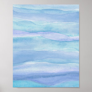 Abstrakte blaue violette Ozeanschichten Wasserfarb Poster