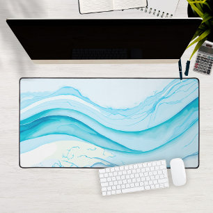 Abstrakte blaue Wellen Wasserfarbe Großer Computer Schreibtischunterlage