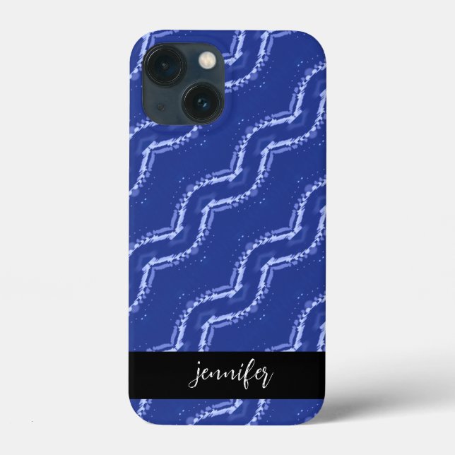 Abstrakte blaue Wellenmuster mit individuellem Nam Case-Mate iPhone Hülle (Rückseite)