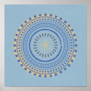 Abstrakte Blauer und Blauer Tan-Circle-Design Poster