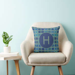 Abstrakte Blautöne Kreis Muster Monogramm Kissen