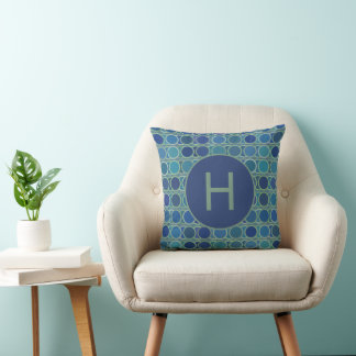 Abstrakte Blautöne Kreis Muster Monogramm Kissen