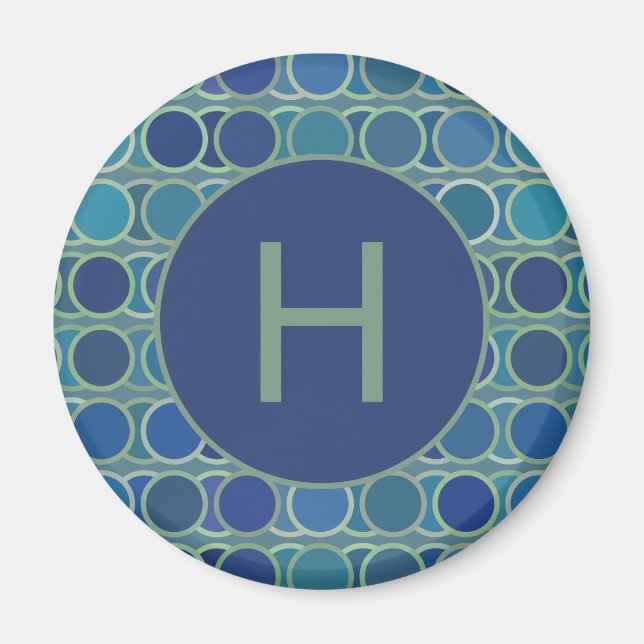 Abstrakte Blautöne-Kreis-Muster-Monogramm Magnet (Vorne)