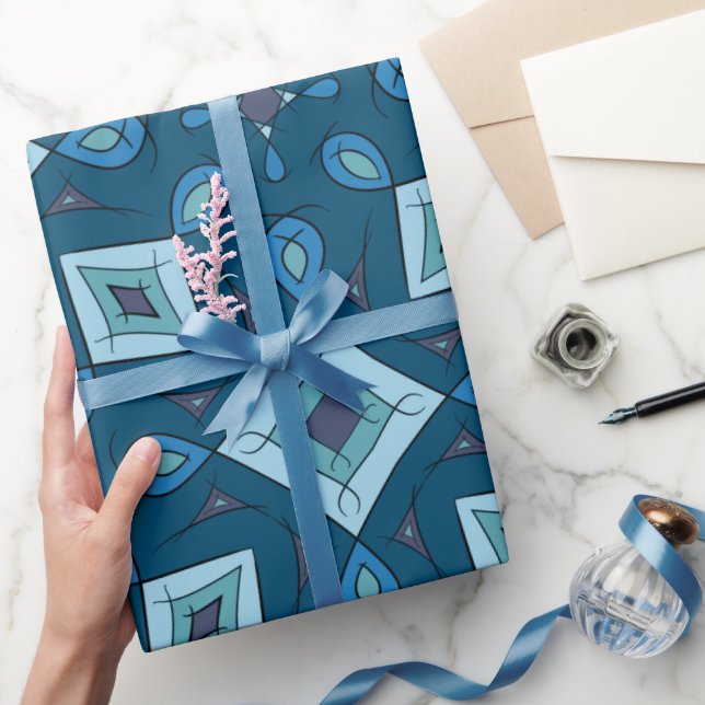 Abstrakte Blöcke, Diamanten, blaugrüne Farben, Geschenkpapier (Schenken)