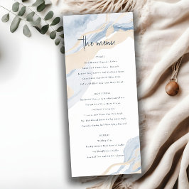 Abstrakte Blue Beige Coastal Wedding Menu Card Einladung
